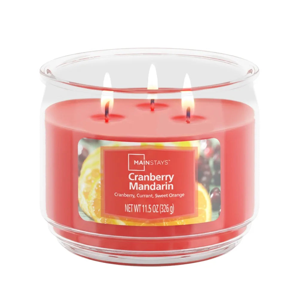 Mainstays Cranberry Mandarin 3 Wick Soy Scented Candle Glass Jar