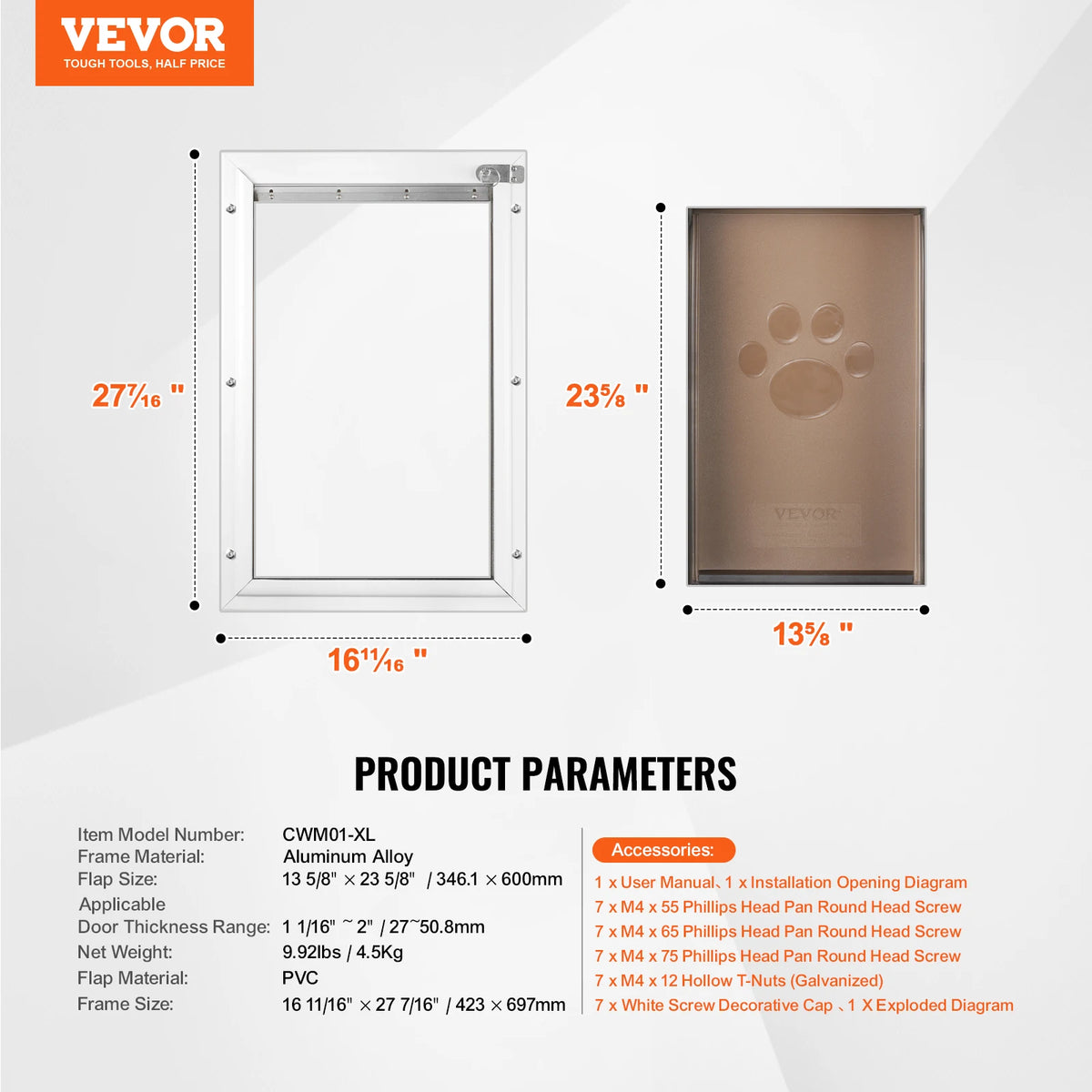 SucceBuy Weatherproof Aluminum Pet Door With Lock And Flap System