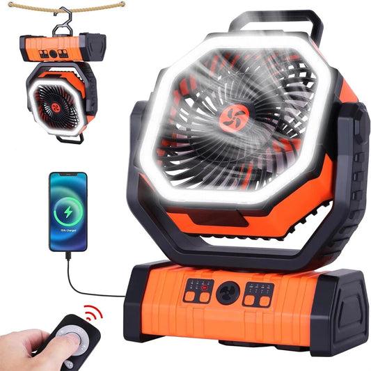 Portable 20000mAh Rechargeable Fan With LED Light And Hook