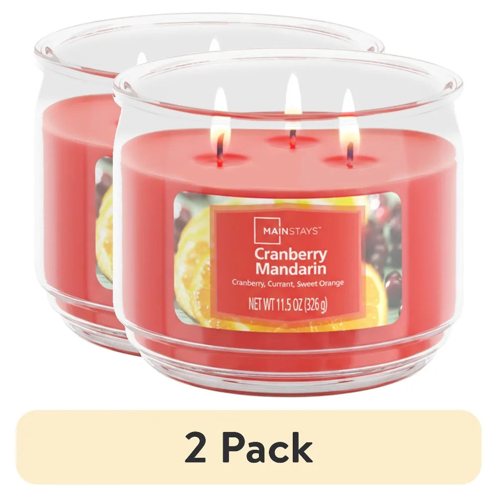 Mainstays Cranberry Mandarin 3 Wick Soy Scented Candle Glass Jar