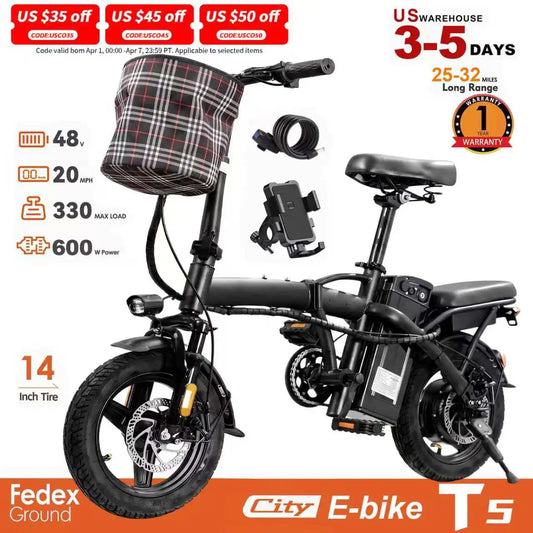Hezzo T5 Foldable Electric Bike 750W Peak Power Dual Brakes